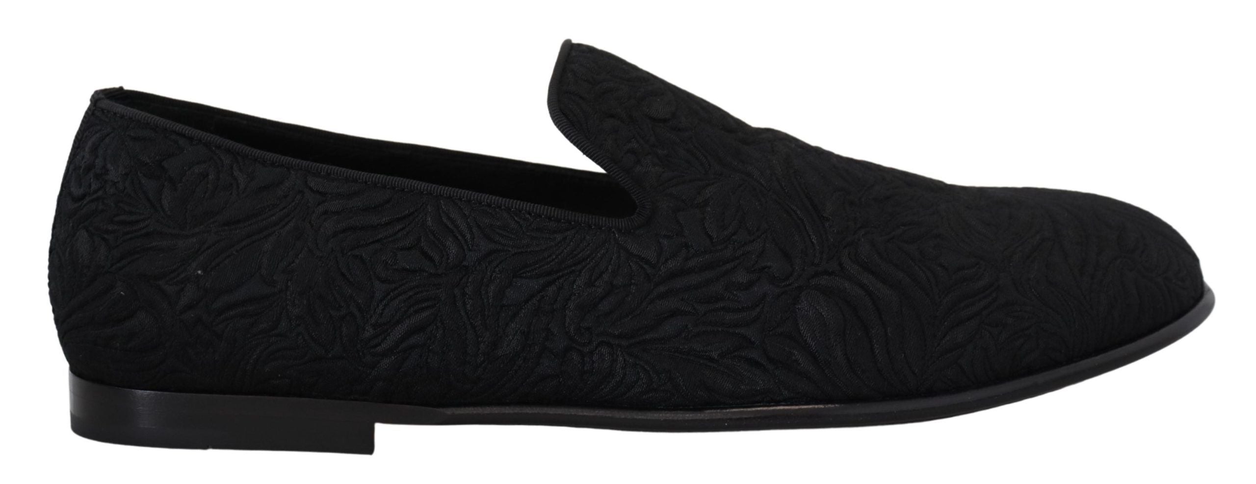 Dolce &amp; Gabbana Mocassins noirs jacquard élégants à enfiler sur des chaussures plates