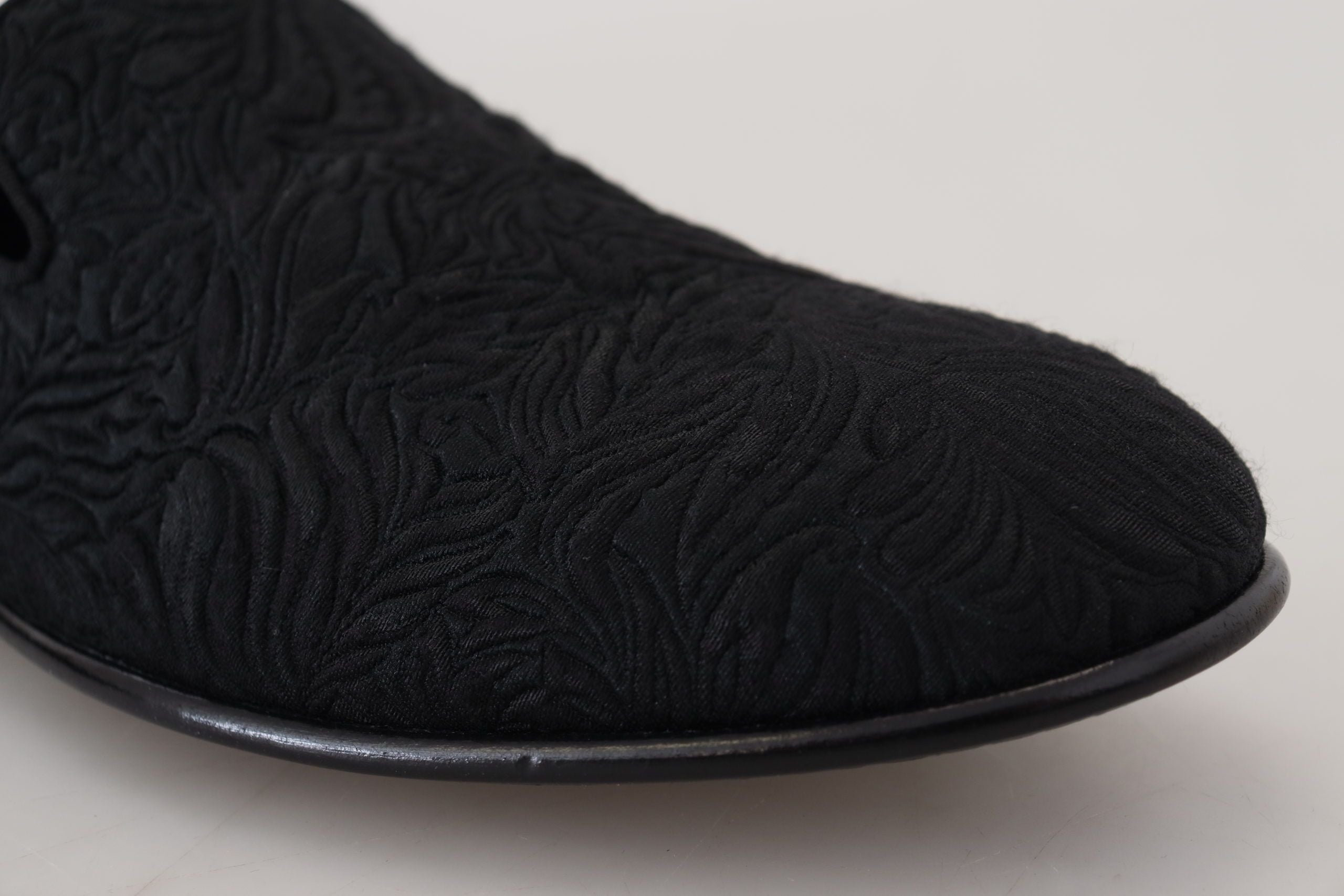 Dolce &amp; Gabbana Mocassins noirs jacquard élégants à enfiler sur des chaussures plates