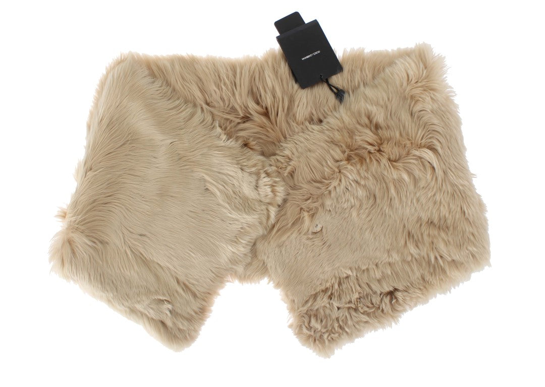 Dolce & Gabbana Elegant Alpaca Fur Shoulder Wrap in Beige