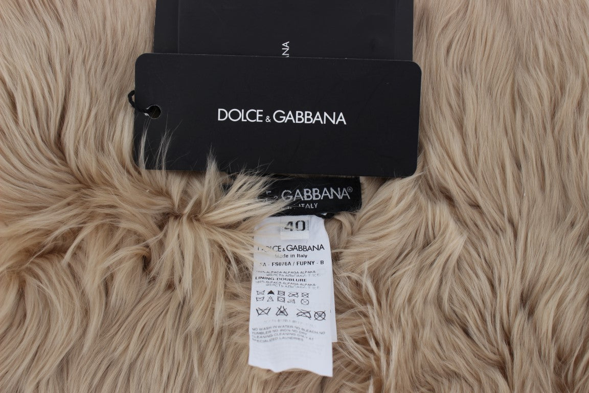 Dolce &amp; Gabbana Élégant portefeuille d'épaule en fourrure d'alpaga en beige