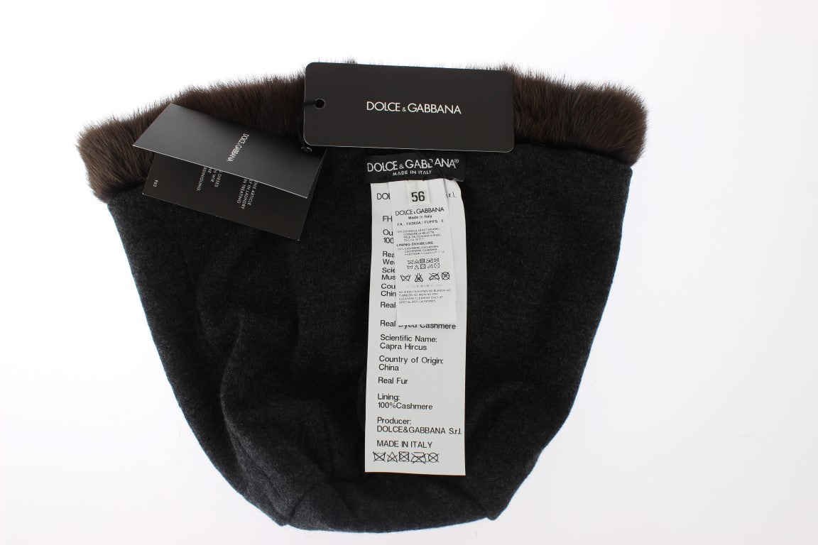 Dolce &amp; Gabbana Bonnet luxueux en fourrure de belette marron