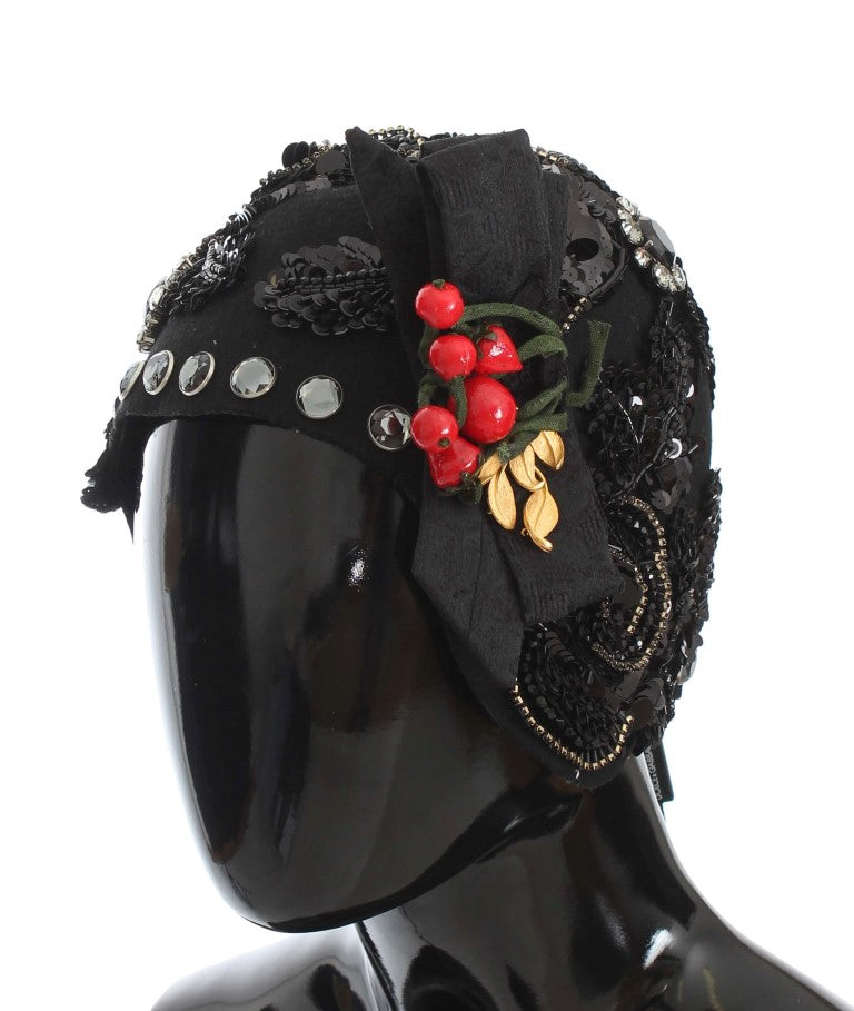 Dolce &amp; Gabbana Chapeau cloche élégant orné de cristaux noirs