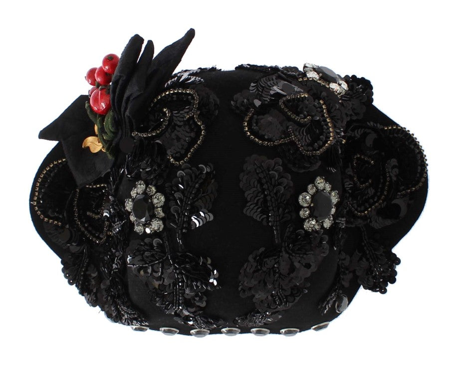 Dolce &amp; Gabbana Chapeau cloche élégant orné de cristaux noirs