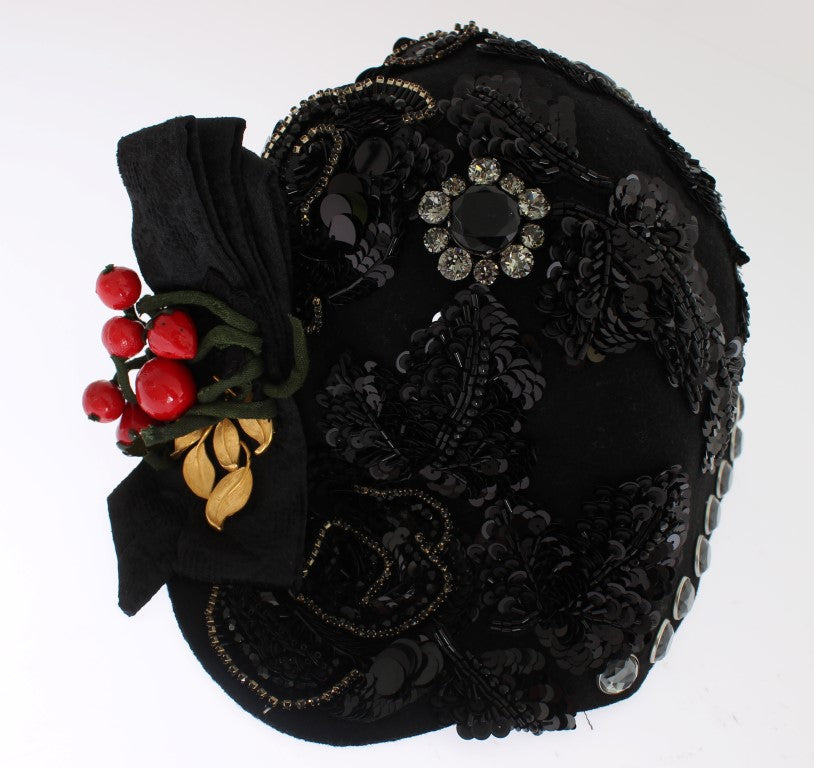 Dolce &amp; Gabbana Chapeau cloche élégant orné de cristaux noirs