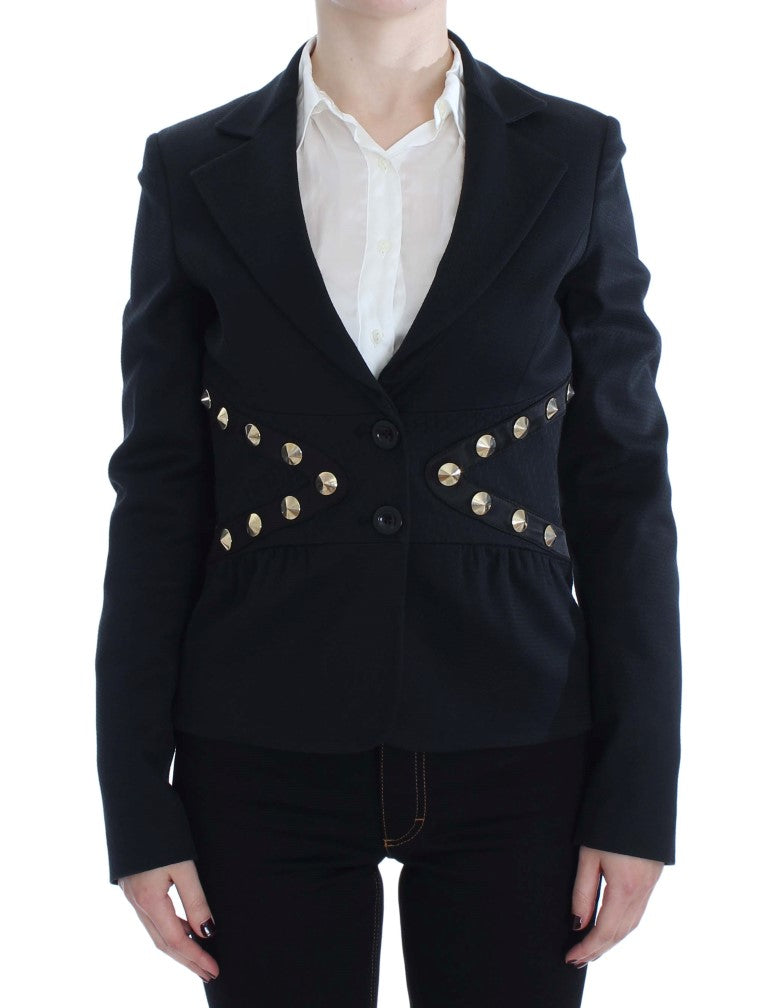 Exte Chic Blazer Stretch Noir avec Boutons Dorés