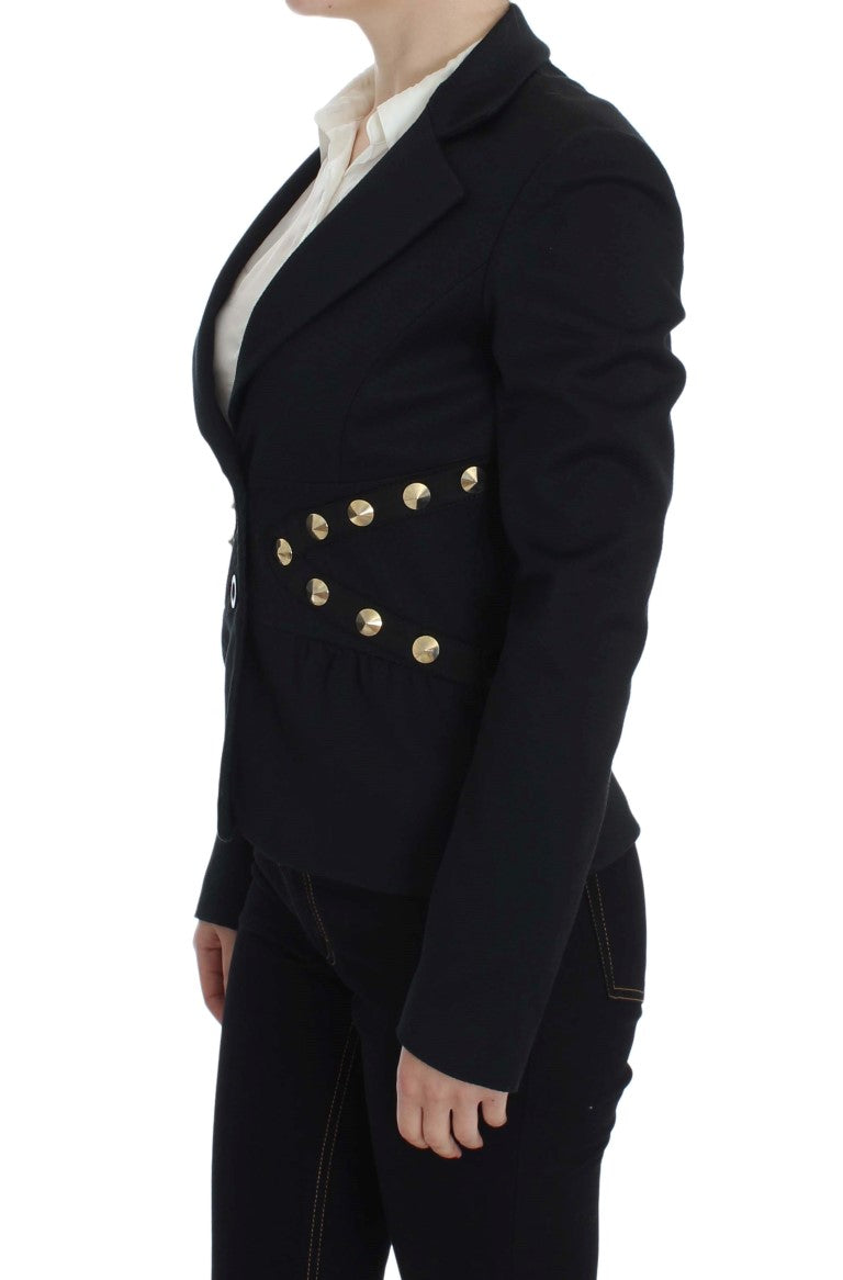 Exte Chic Blazer Stretch Noir avec Boutons Dorés