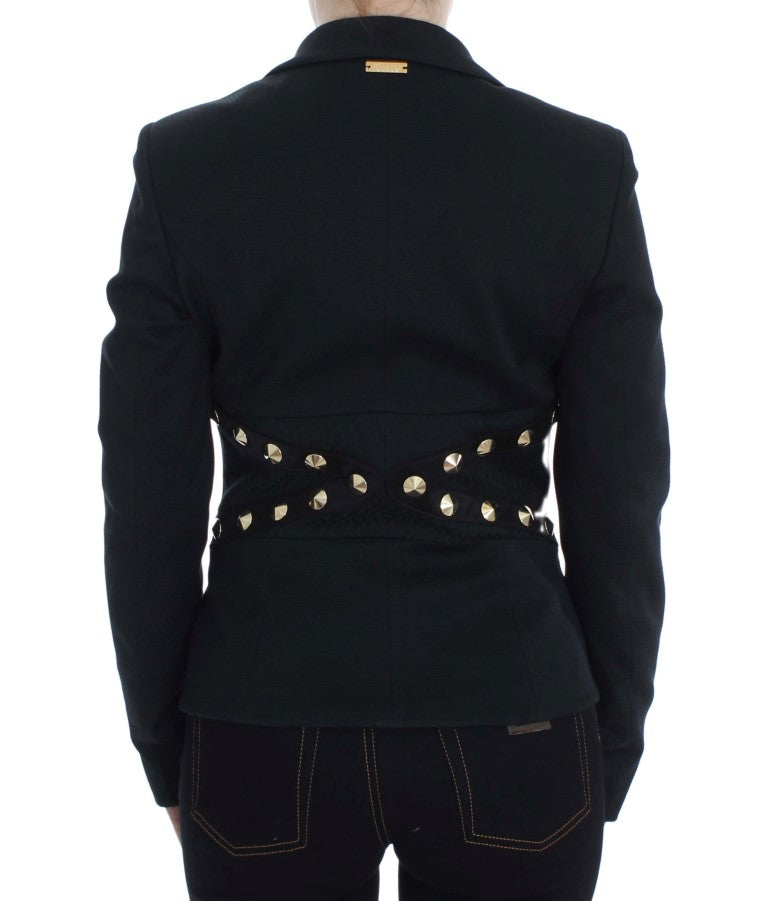 Exte Chic Blazer Stretch Noir avec Boutons Dorés