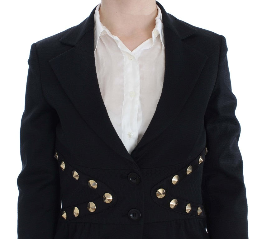 Exte Chic Blazer Stretch Noir avec Boutons Dorés