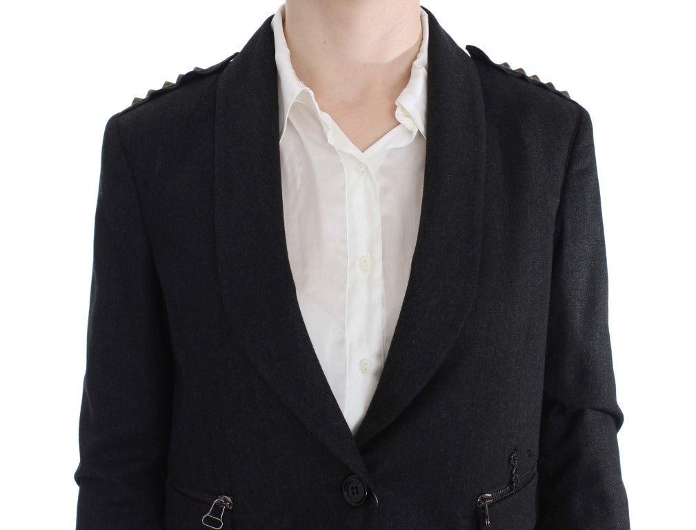 Veste blazer élégante à boutons dorés gris Exte