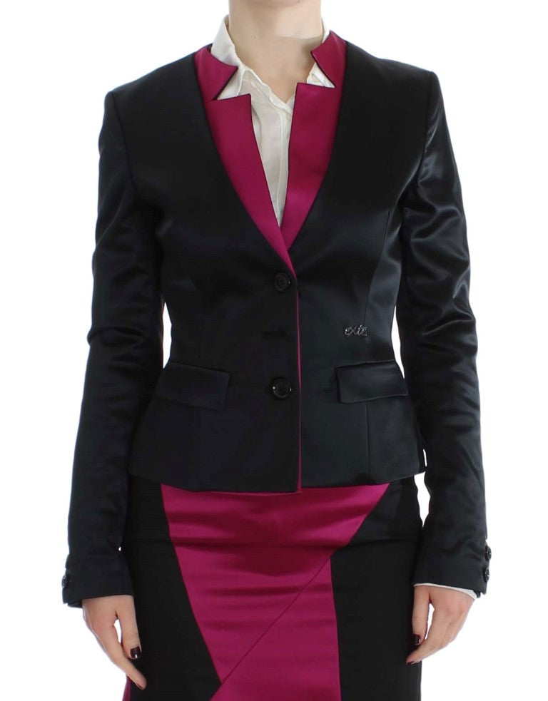 Blazer à simple boutonnage noir et rose Exte Chic