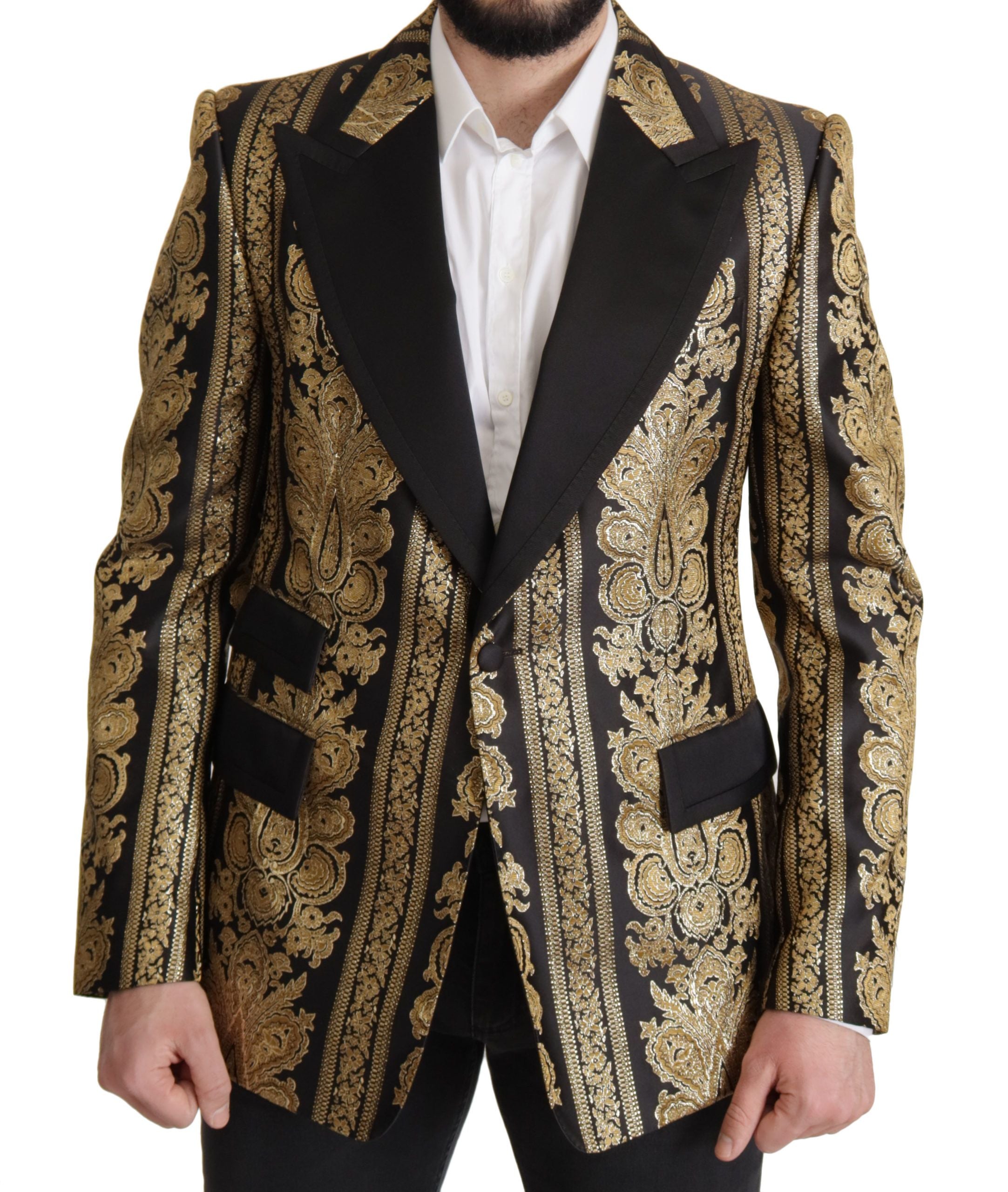 Dolce & Gabbana Blazer à simple boutonnage en jacquard noir et doré