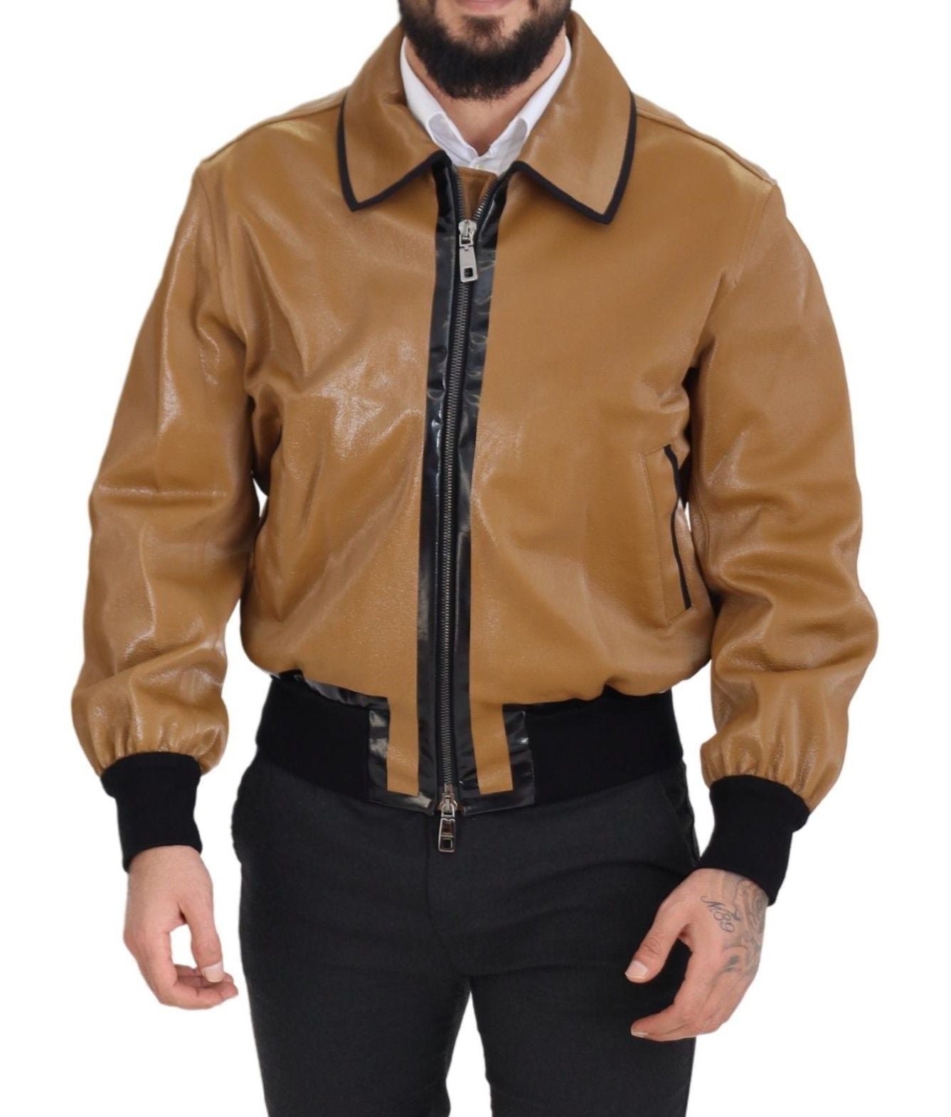 Dolce &amp; Gabbana Veste Blouson Zippée Élégante Camel Foncé