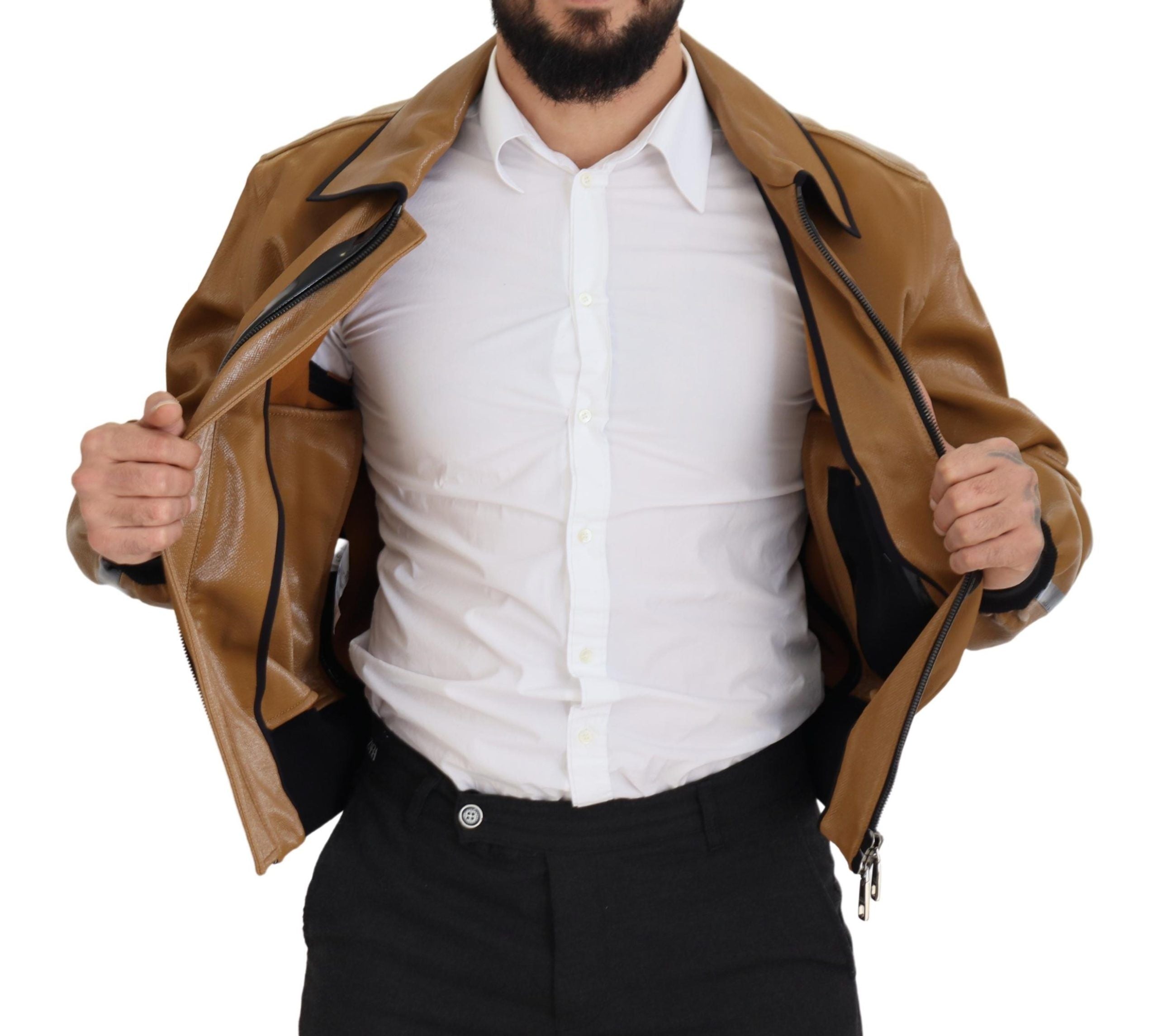 Dolce &amp; Gabbana Veste Blouson Zippée Élégante Camel Foncé