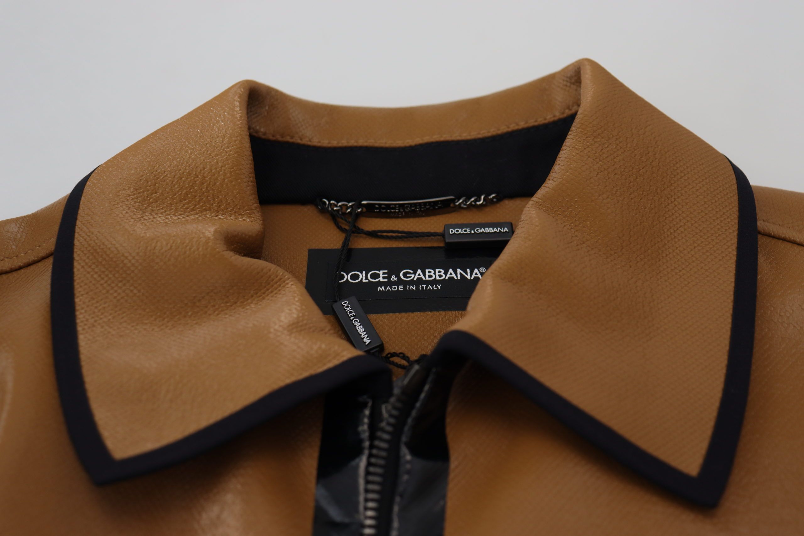 Dolce &amp; Gabbana Veste Blouson Zippée Élégante Camel Foncé