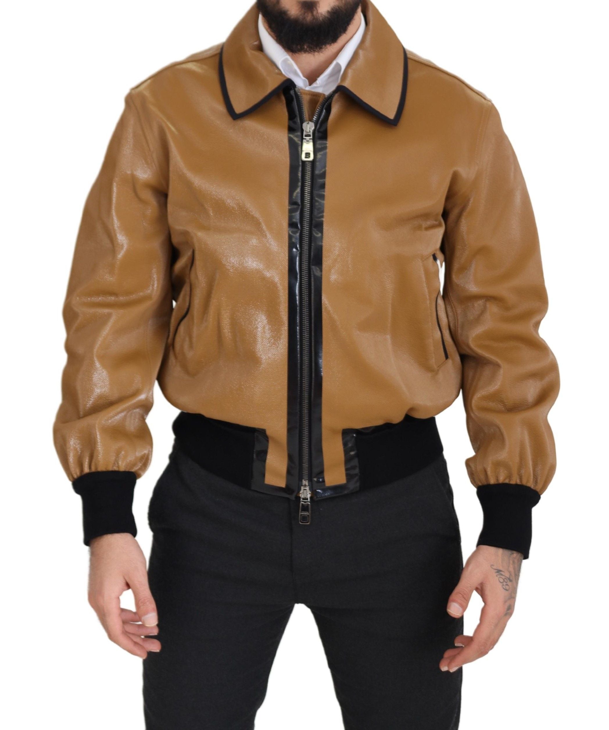 Dolce &amp; Gabbana Veste Blouson Zippée Élégante Camel Foncé