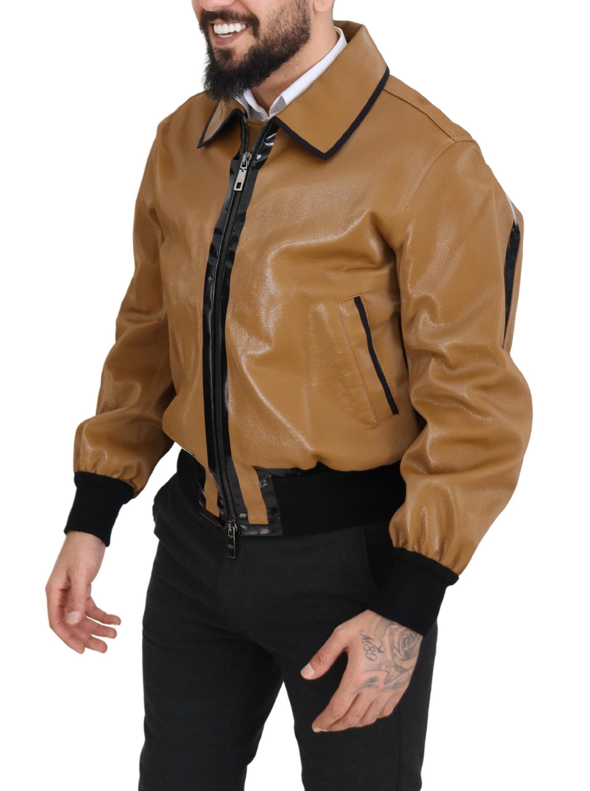 Dolce &amp; Gabbana Veste Blouson Zippée Élégante Camel Foncé