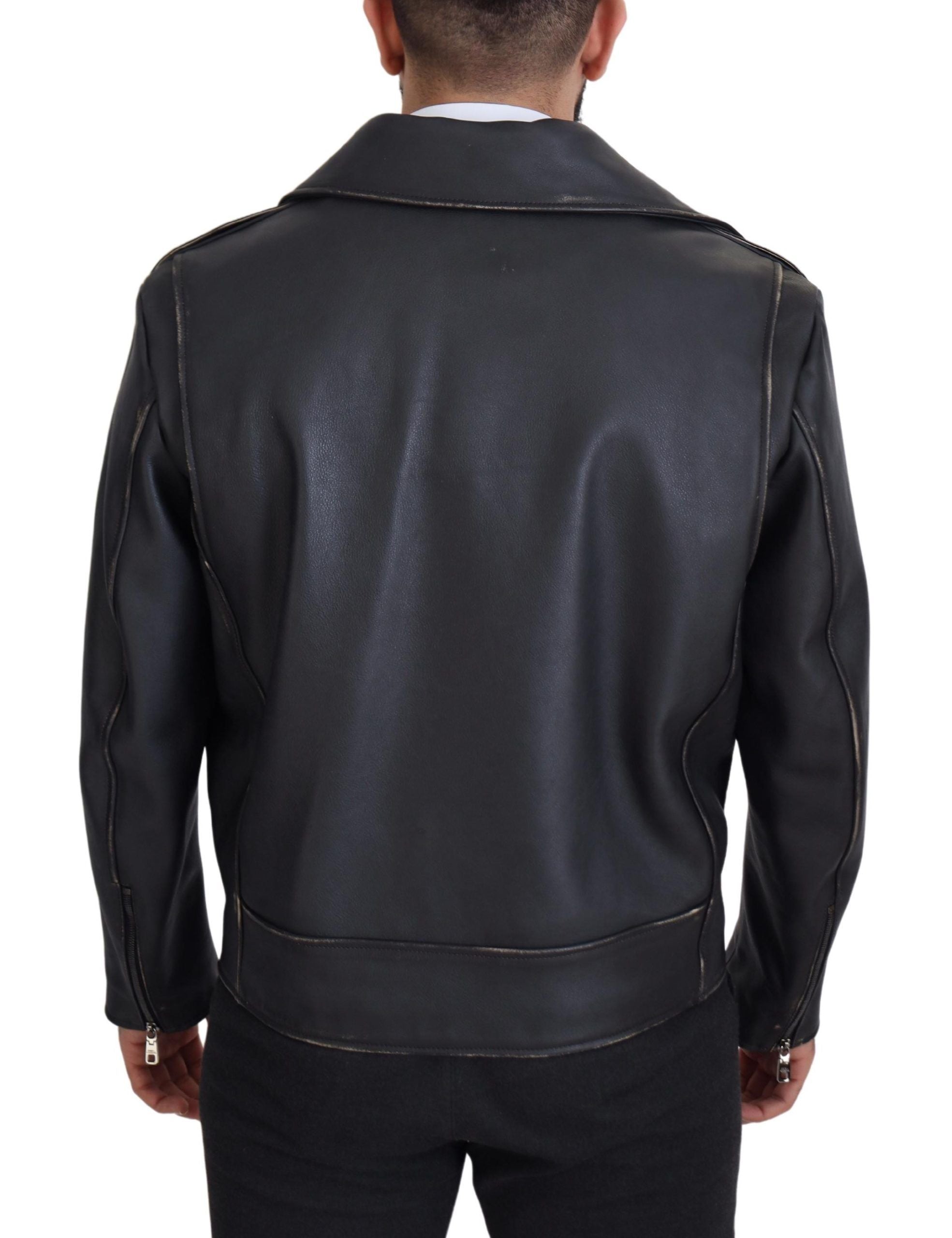 Dolce &amp; Gabbana Veste de motard élégante en cuir noir