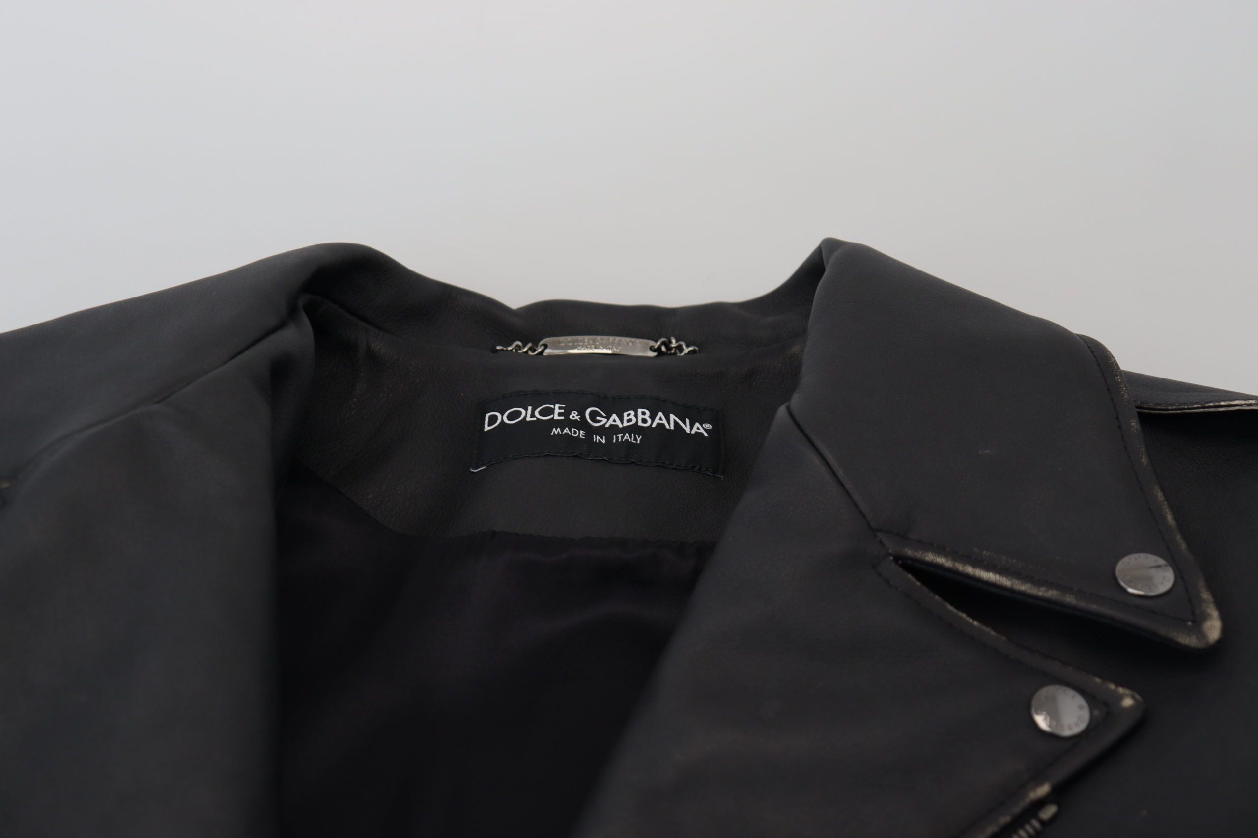 Dolce &amp; Gabbana Veste de motard élégante en cuir noir