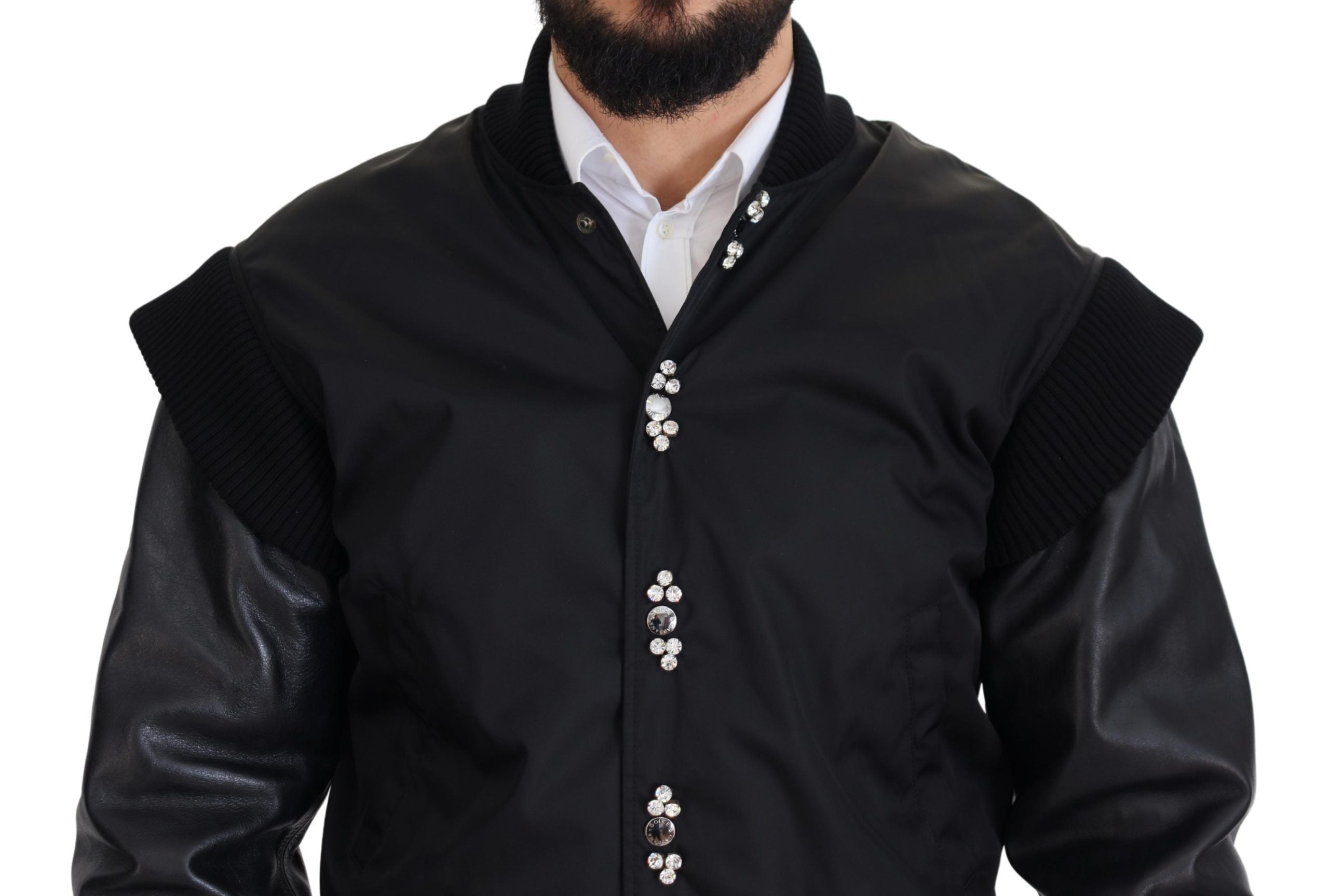 Dolce &amp; Gabbana Élégant blouson aviateur noir orné de cristaux