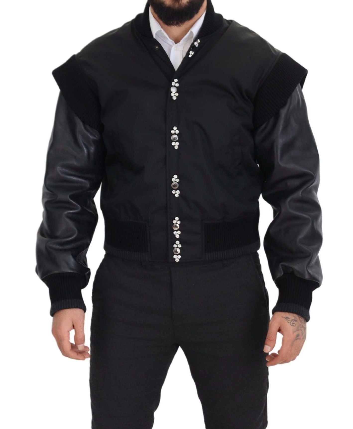 Dolce &amp; Gabbana Élégant blouson aviateur noir orné de cristaux