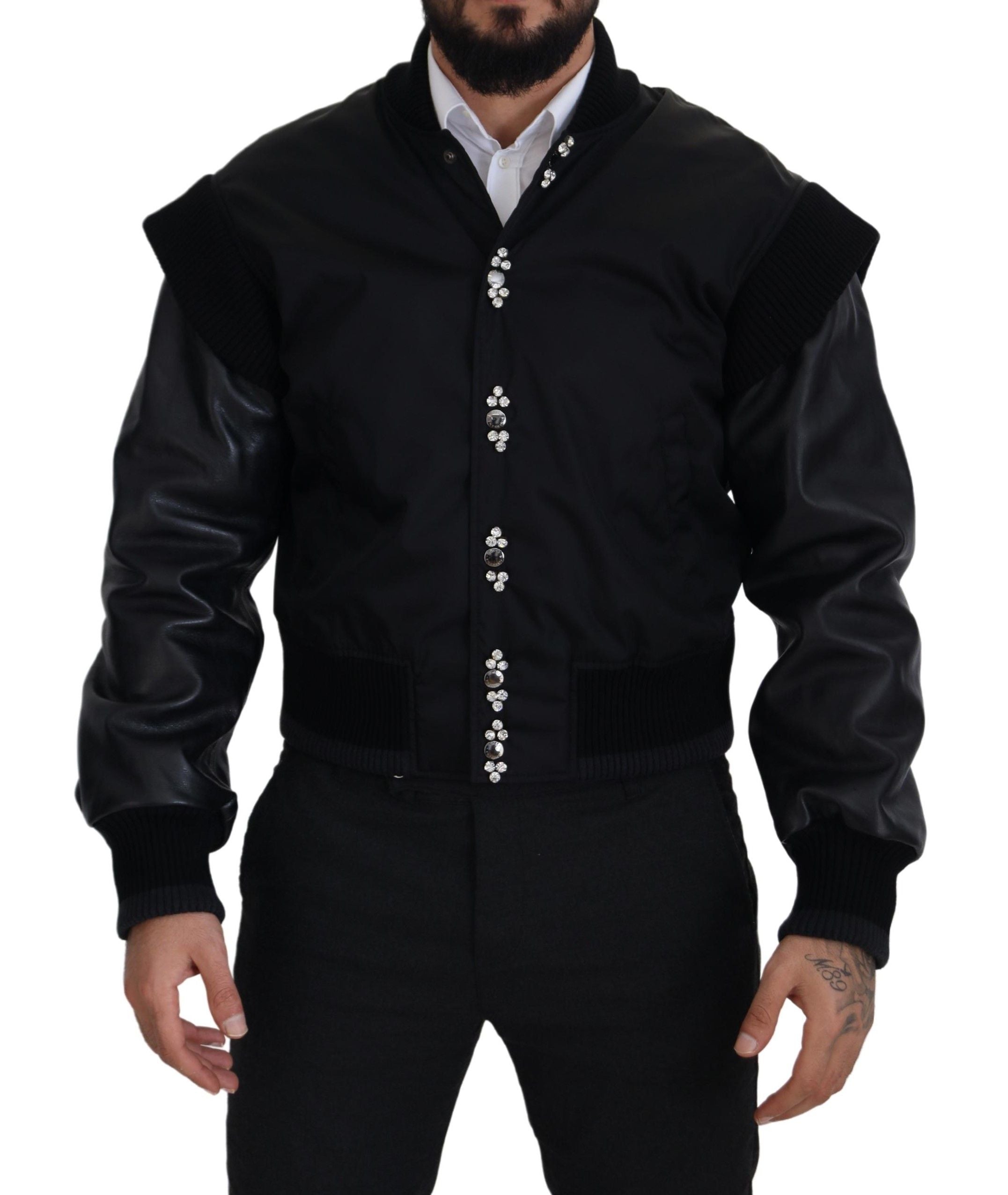 Dolce &amp; Gabbana Élégant blouson aviateur noir orné de cristaux