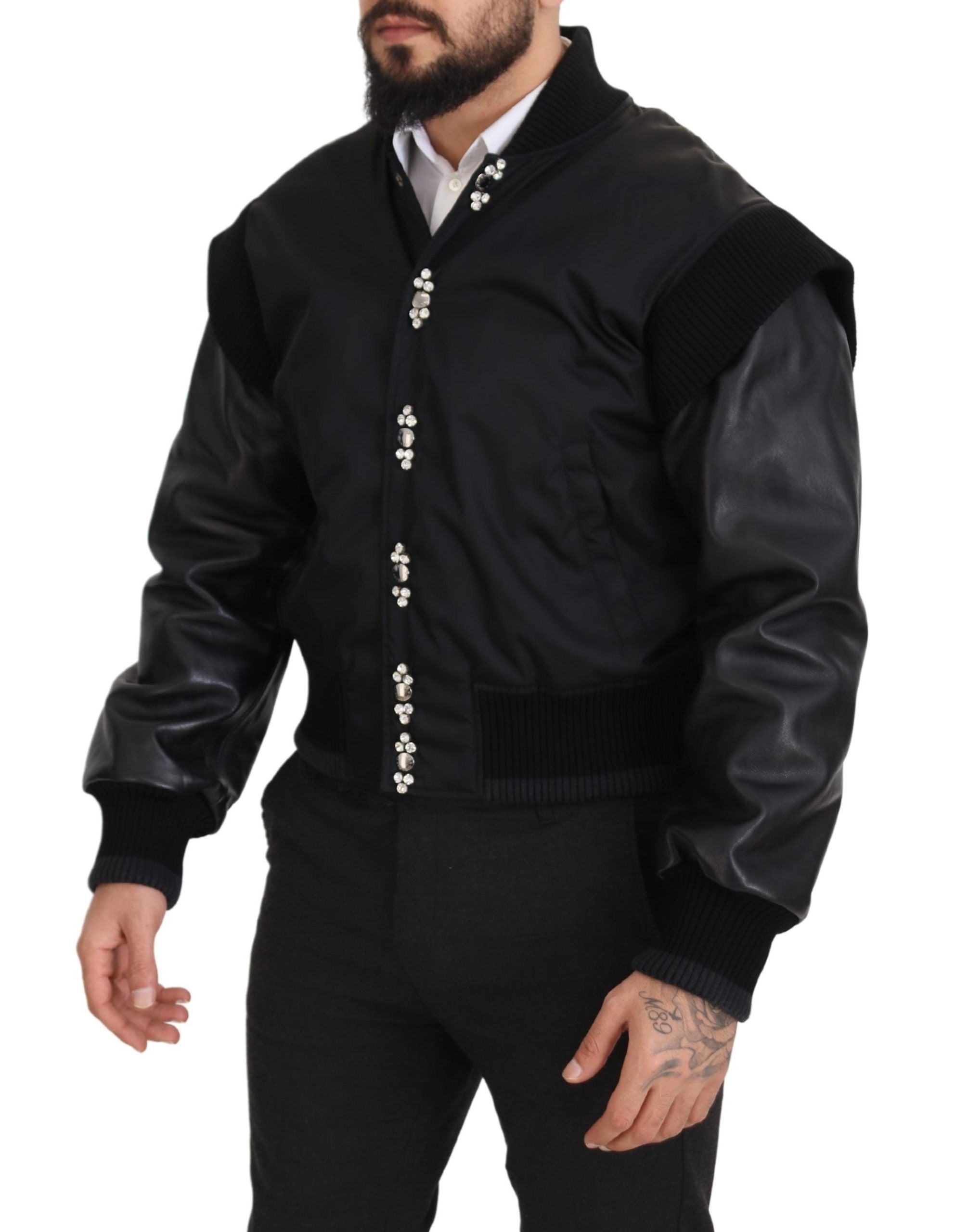 Dolce &amp; Gabbana Élégant blouson aviateur noir orné de cristaux