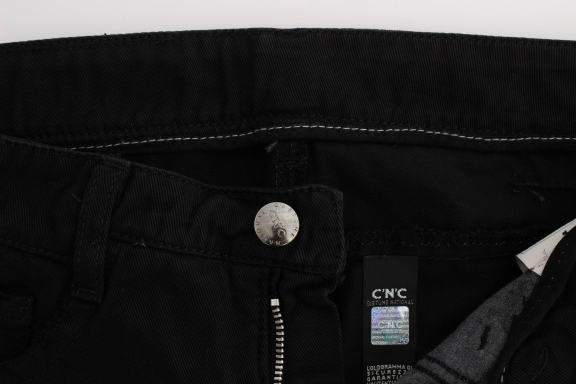 Costume National Chic - Jean slim noir en coton avec fermeture éclair