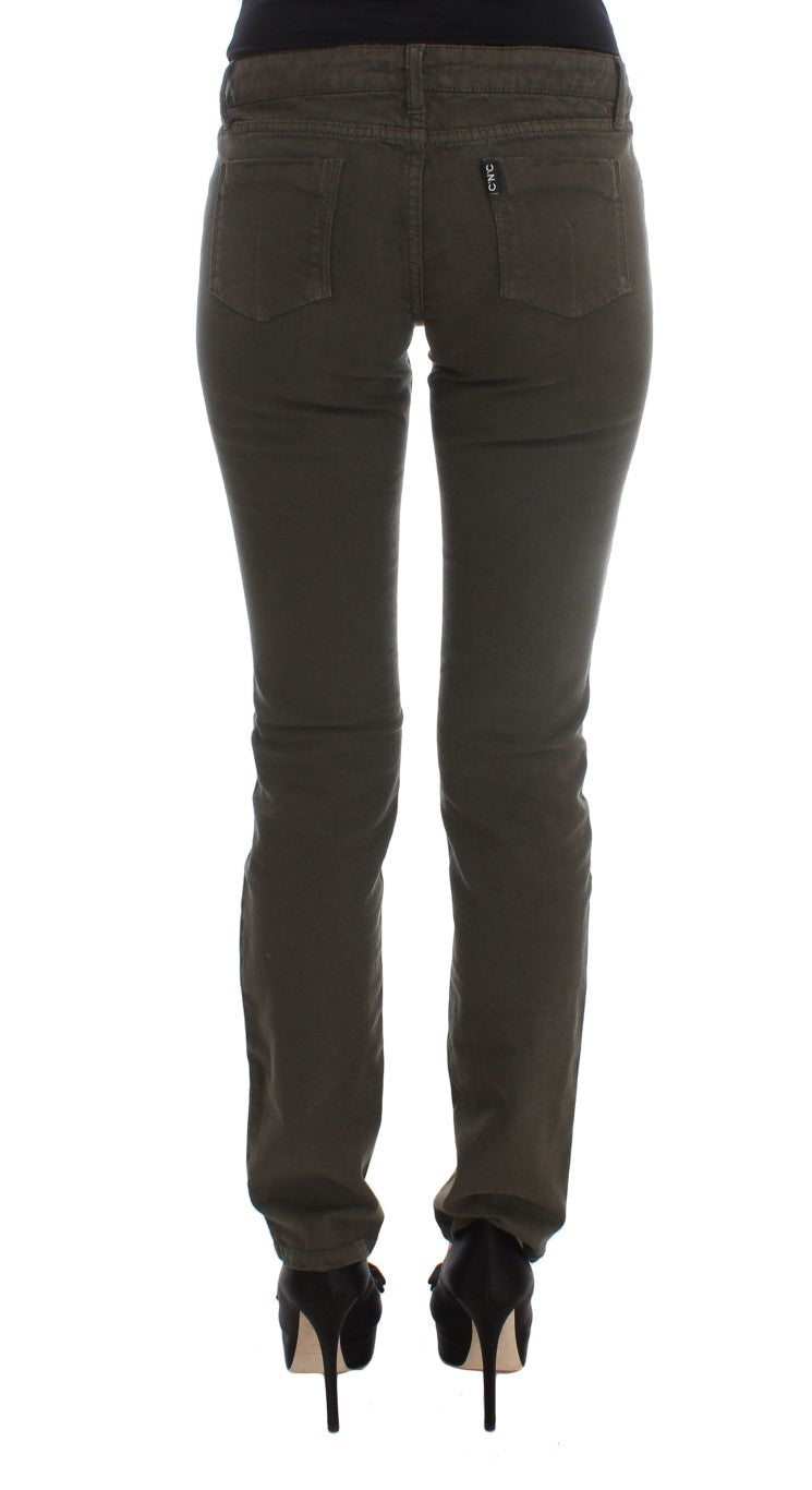 Costume National Chic Jean Slim Fit Vert en Coton