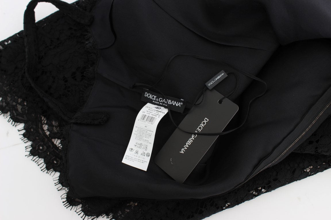 Dolce &amp; Gabbana Robe mi-longue en dentelle florale noire élégante