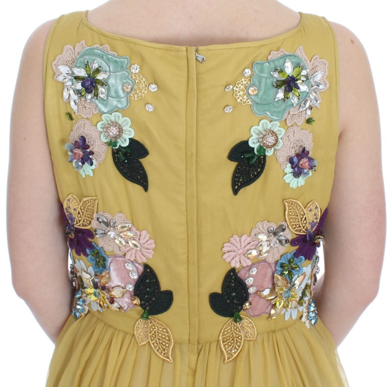 Dolce & Gabbana Enchanting Yellow Silk Floral Appliqué Gown