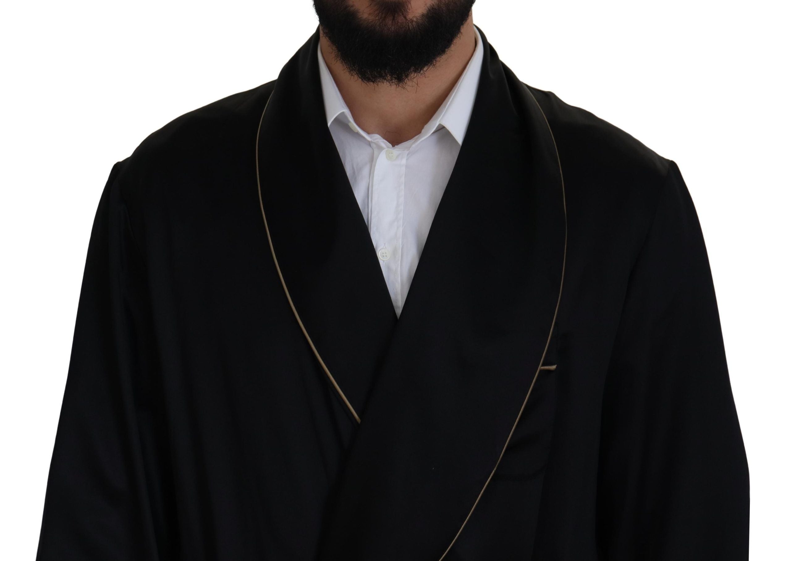 Dolce &amp; Gabbana Manteau long en soie noire élégant