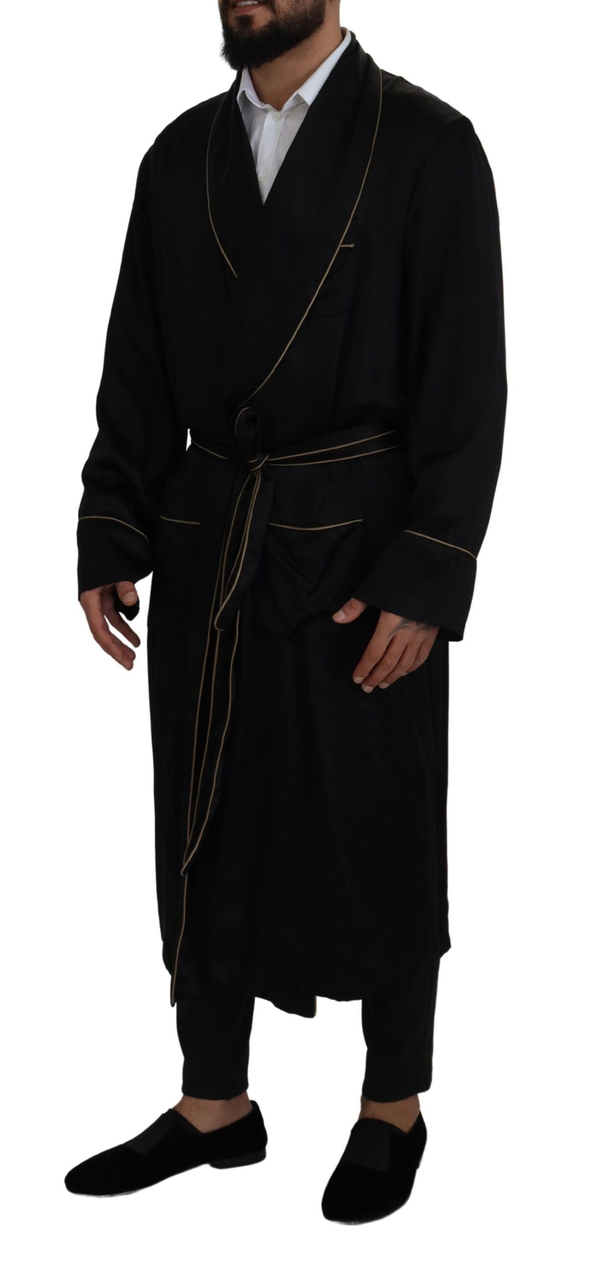 Dolce &amp; Gabbana Manteau long en soie noire élégant