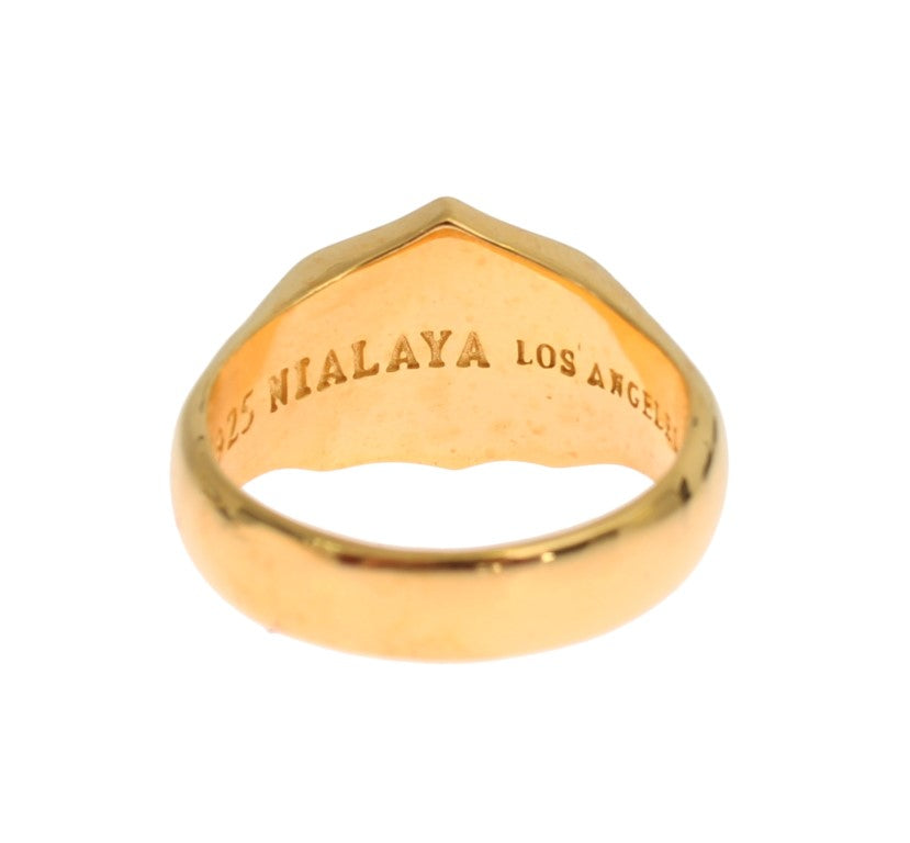 Nialaya Bague élégante en argent plaqué or pour homme