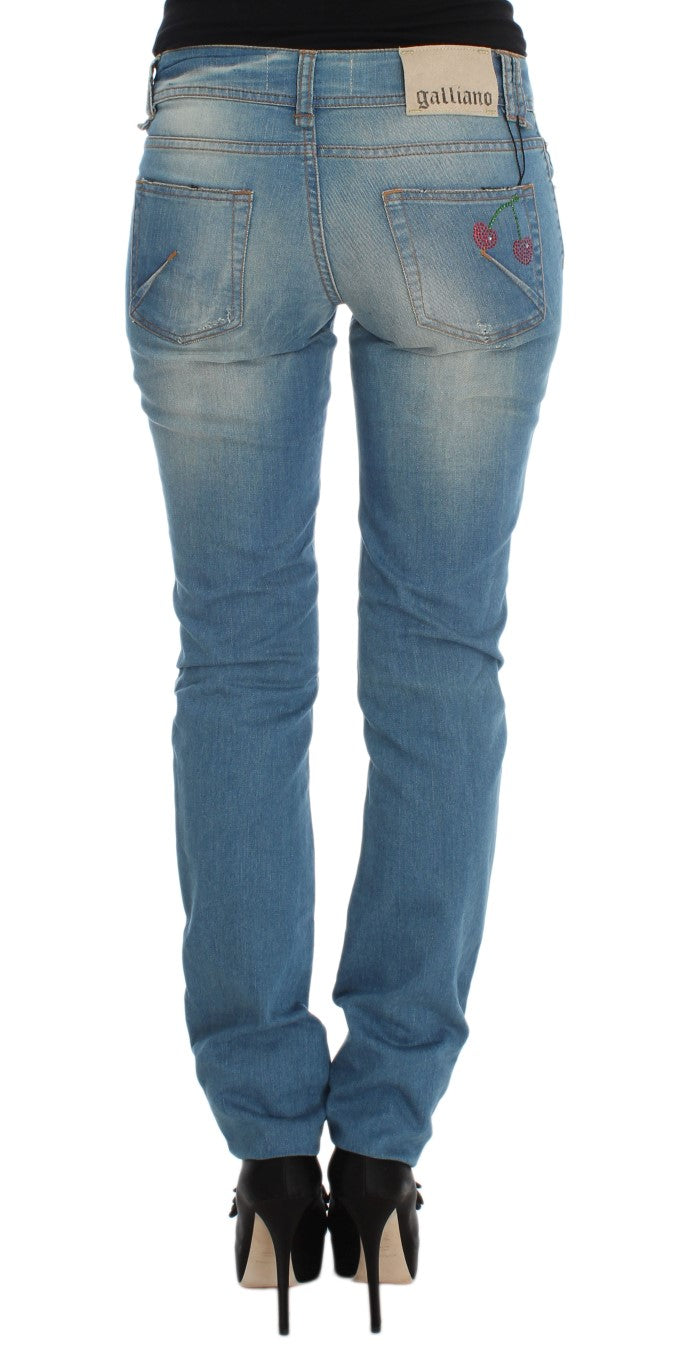 John Galliano Jean slim bleu élégant de créateur