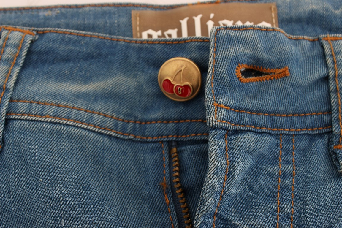 John Galliano Jean slim bleu élégant de créateur