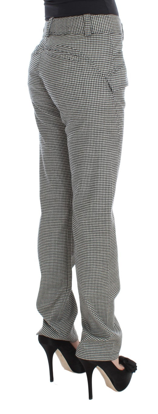 Ermanno Scervino Pantalon chic à carreaux noir et blanc coupe classique