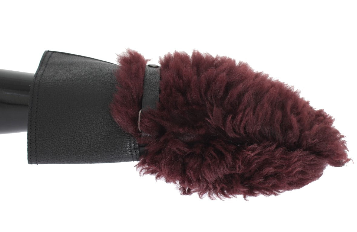 Dolce &amp; Gabbana Gants élégants en cuir noir et bordeaux