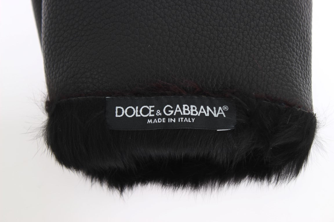 Dolce & Gabbana Elegant Black & Bordeaux Leather Gloves