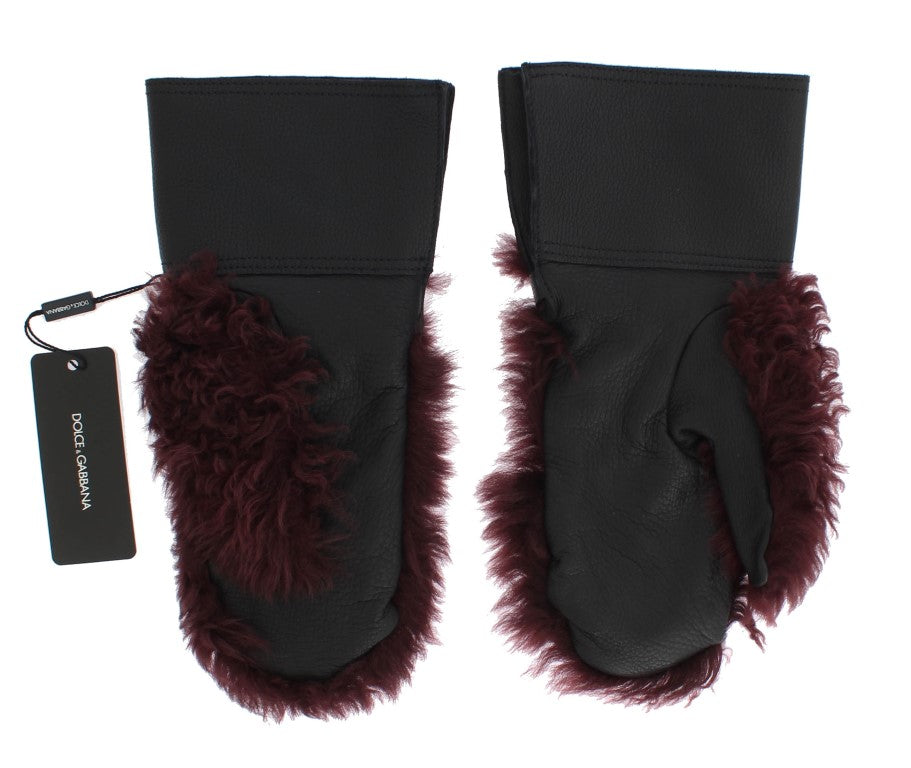 Dolce &amp; Gabbana Gants élégants en cuir noir et bordeaux