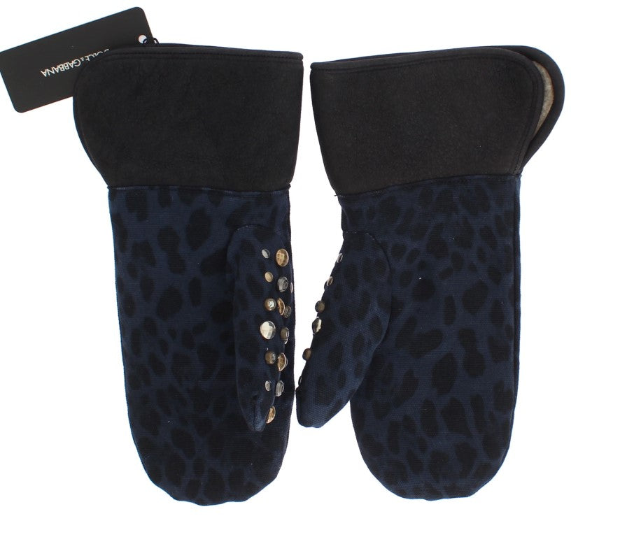 Dolce &amp; Gabbana Chic Gants en laine et peau de mouton gris avec détails cloutés