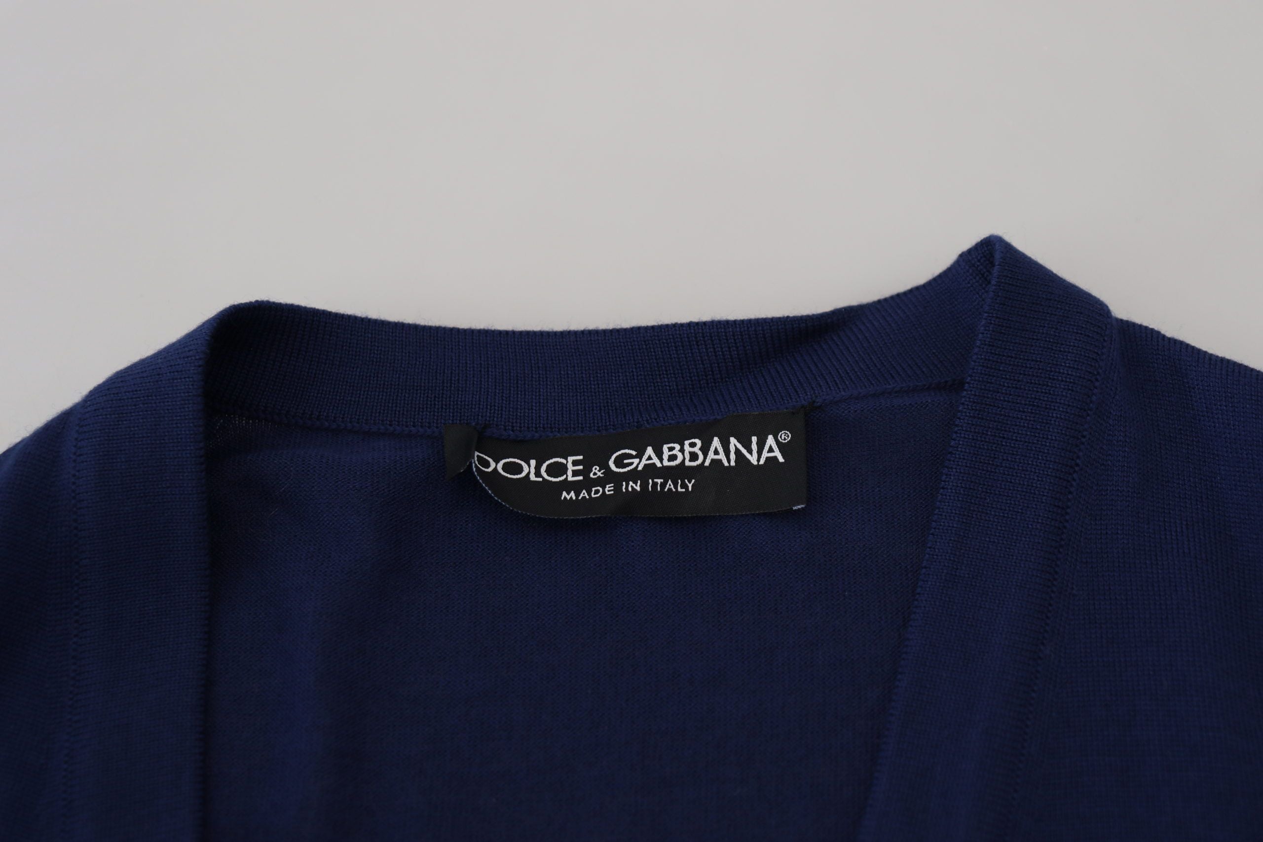 Dolce &amp; Gabbana Élégant Cardigan Bleu En Laine Vierge