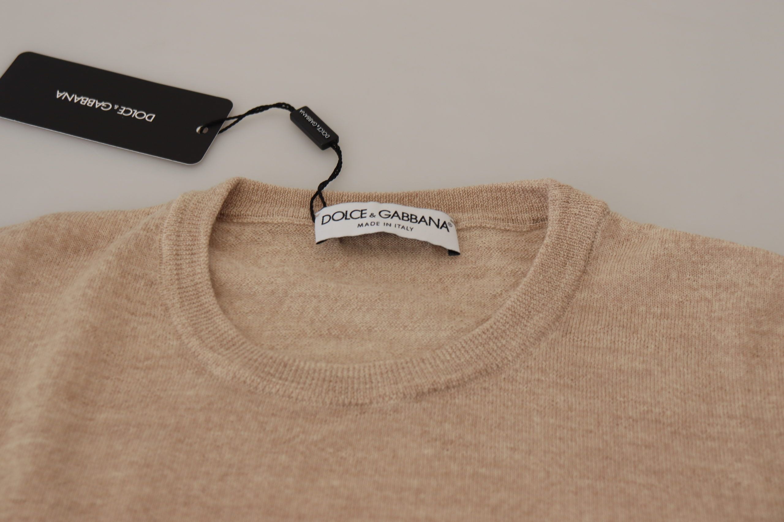 Dolce &amp; Gabbana Pull en laine beige à col rond élégant