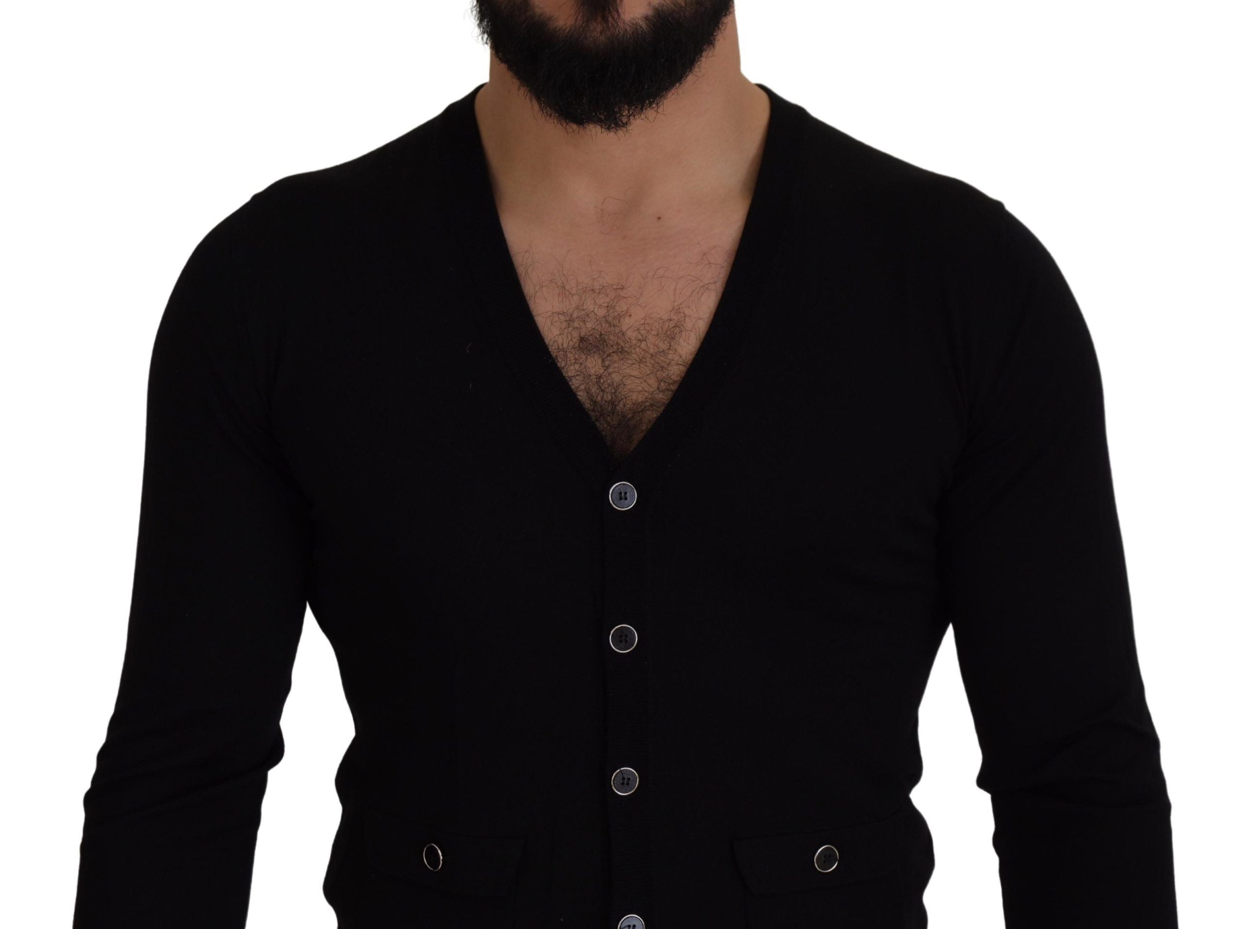 Dolce &amp; Gabbana Cardigan noir boutonné en laine élégante