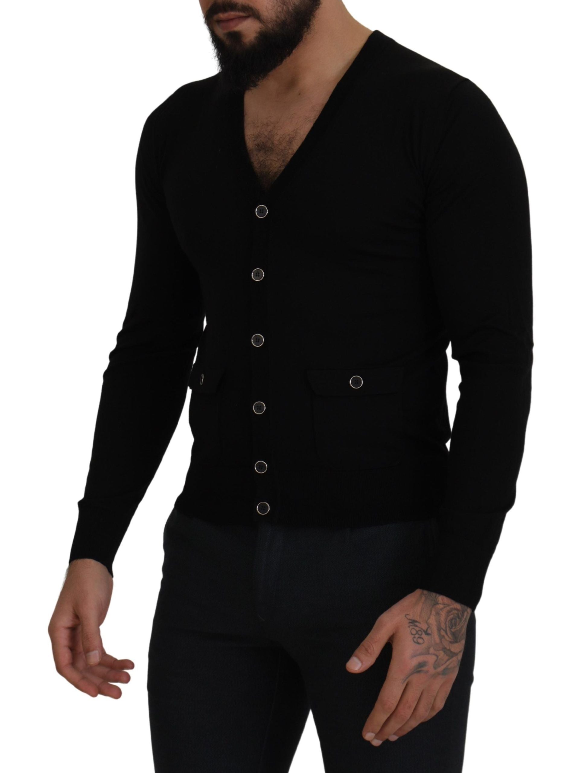 Dolce &amp; Gabbana Cardigan noir boutonné en laine élégante