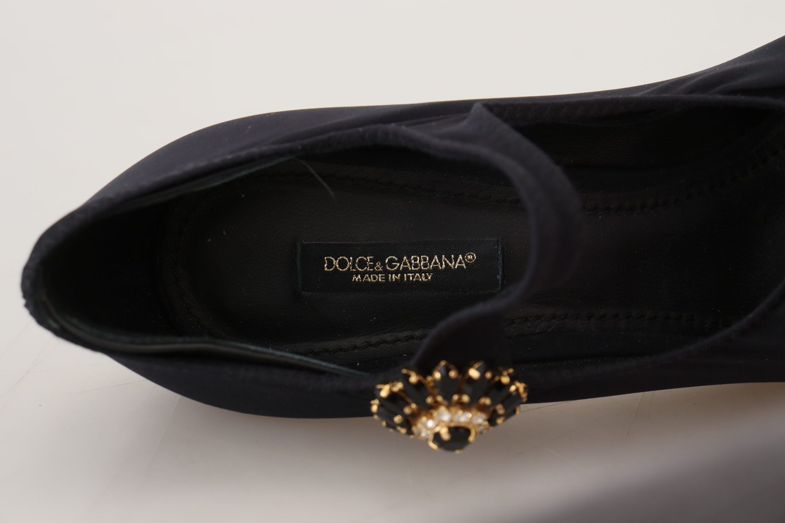 Dolce &amp; Gabbana Chic Escarpins chaussettes Mary Jane noirs avec cristaux