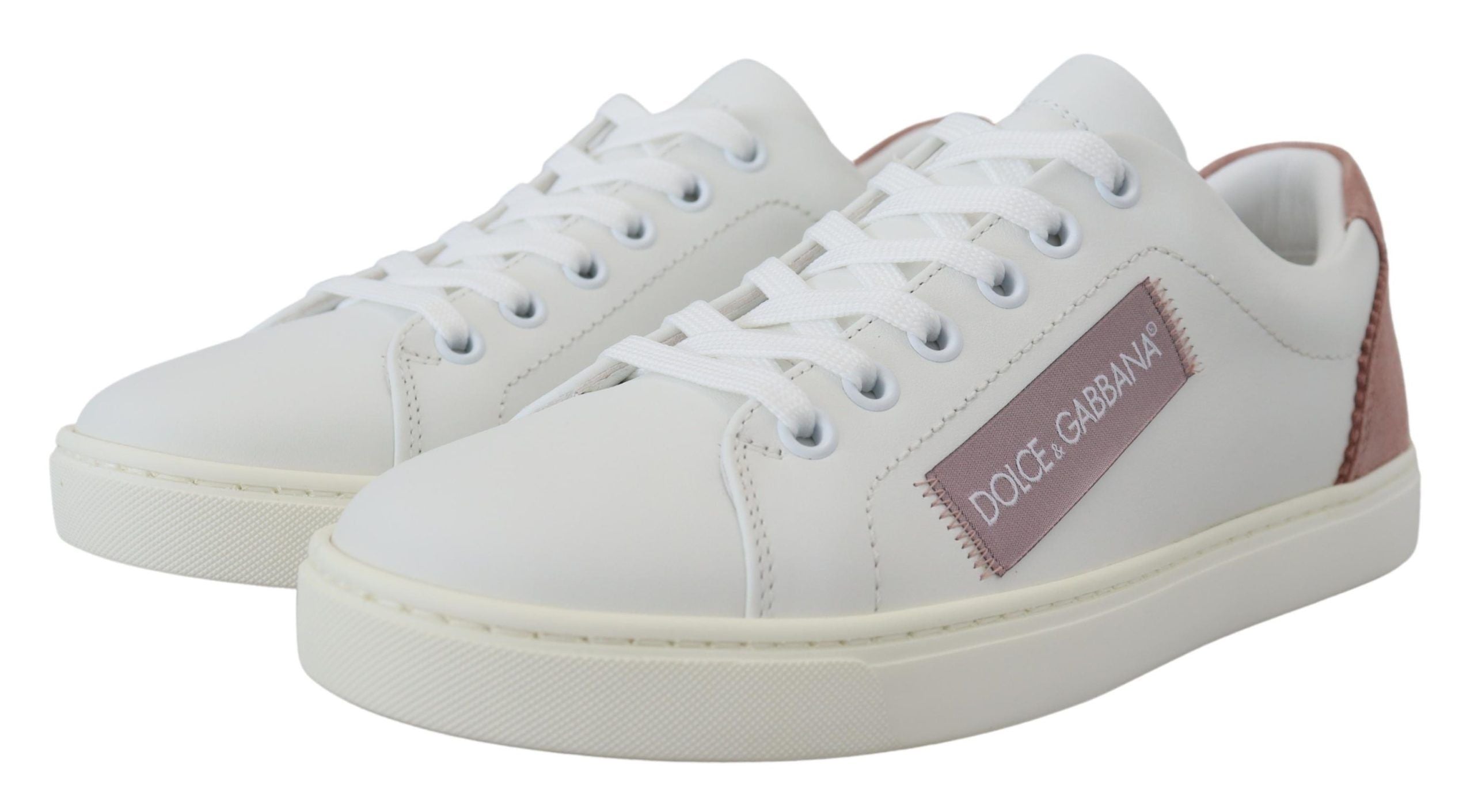 Dolce &amp; Gabbana Chic Baskets basses en cuir blanc rose