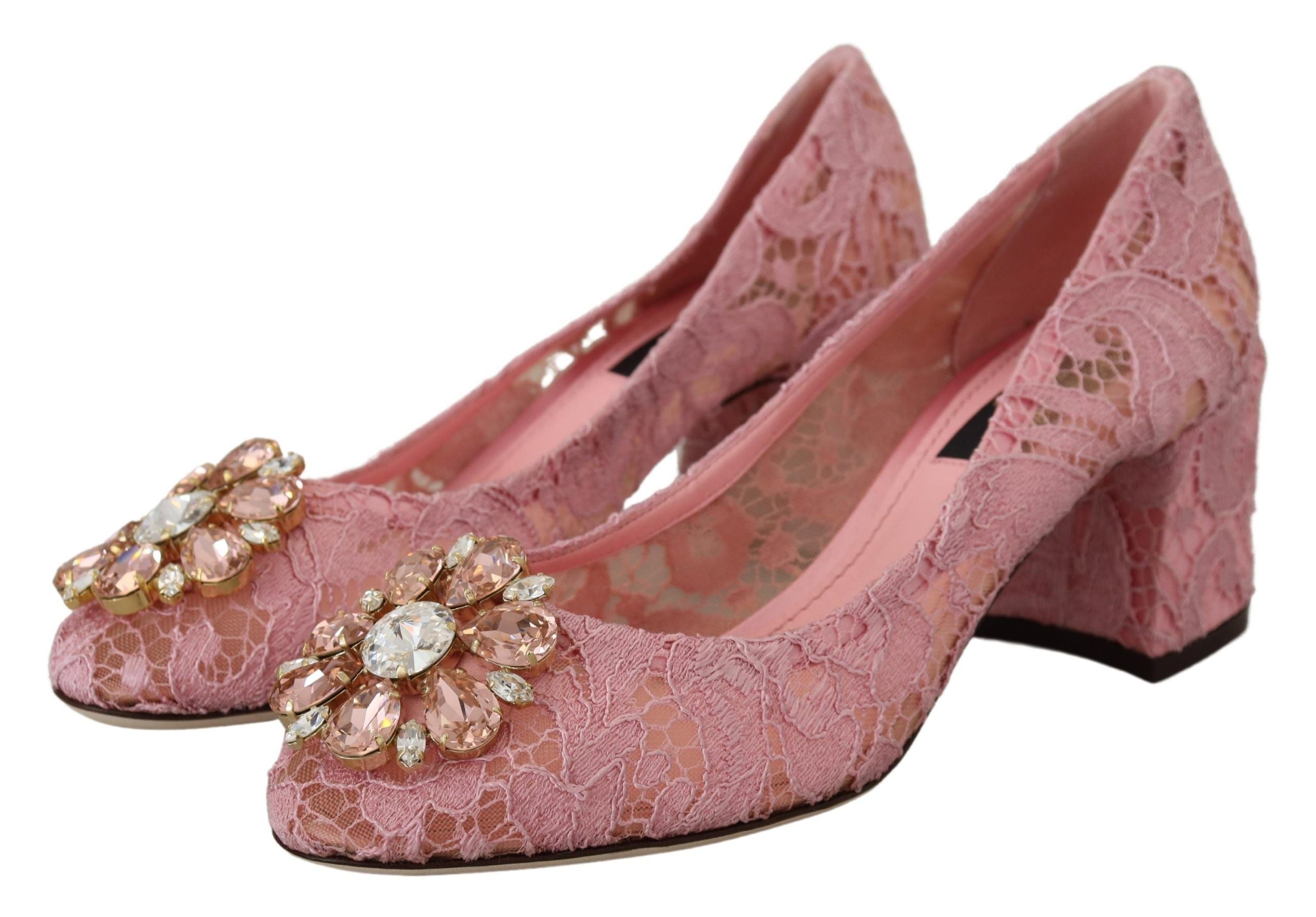 Dolce &amp; Gabbana Escarpins ornés de cristaux en dentelle rose pastel