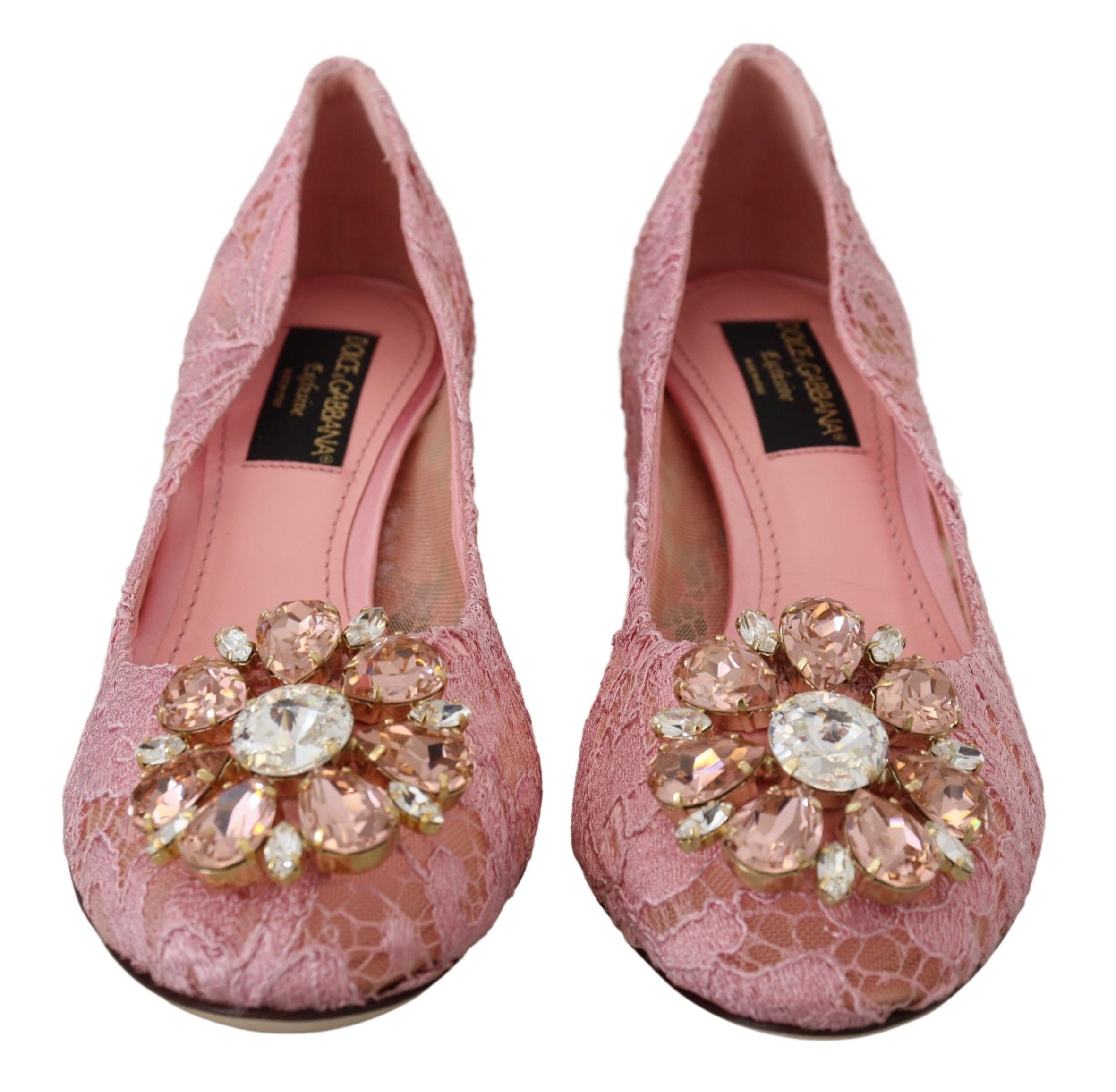 Dolce &amp; Gabbana Escarpins ornés de cristaux en dentelle rose pastel