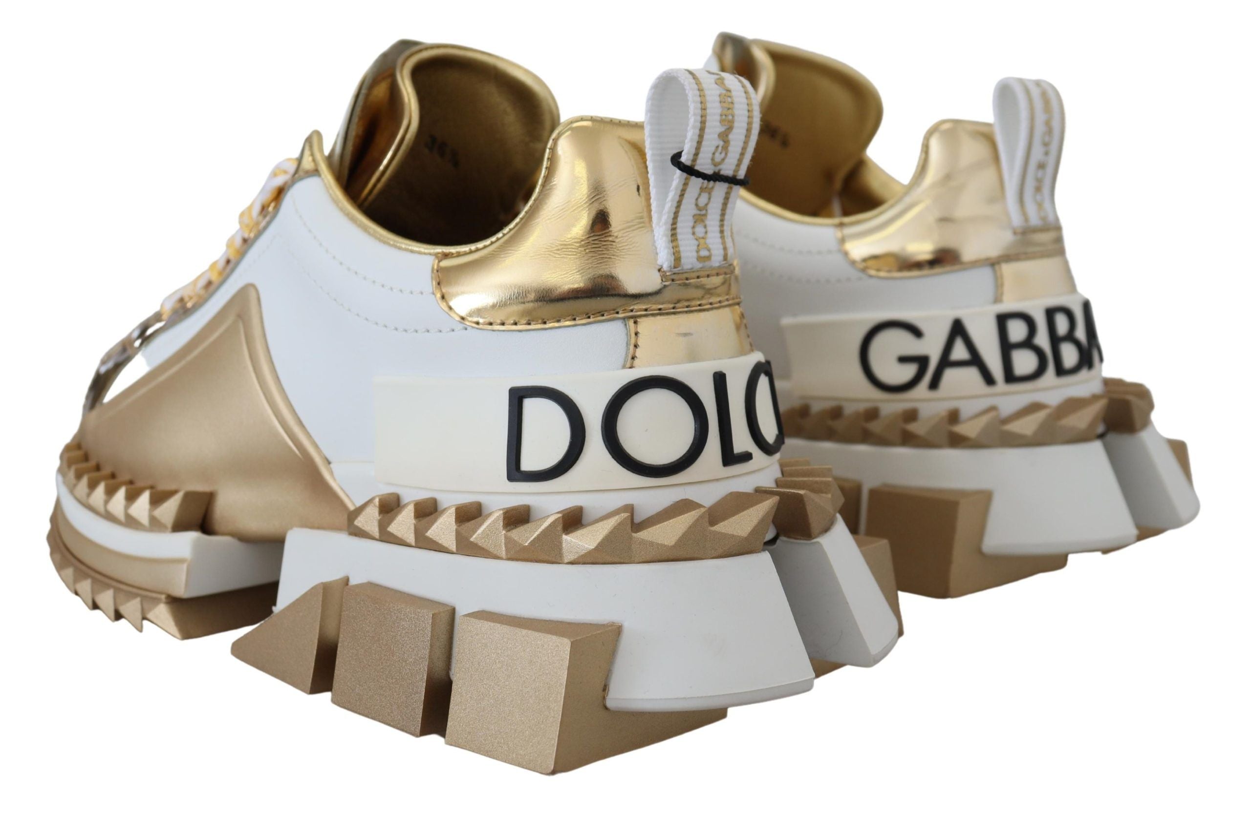 Dolce &amp; Gabbana Baskets élégantes en cuir blanc et doré