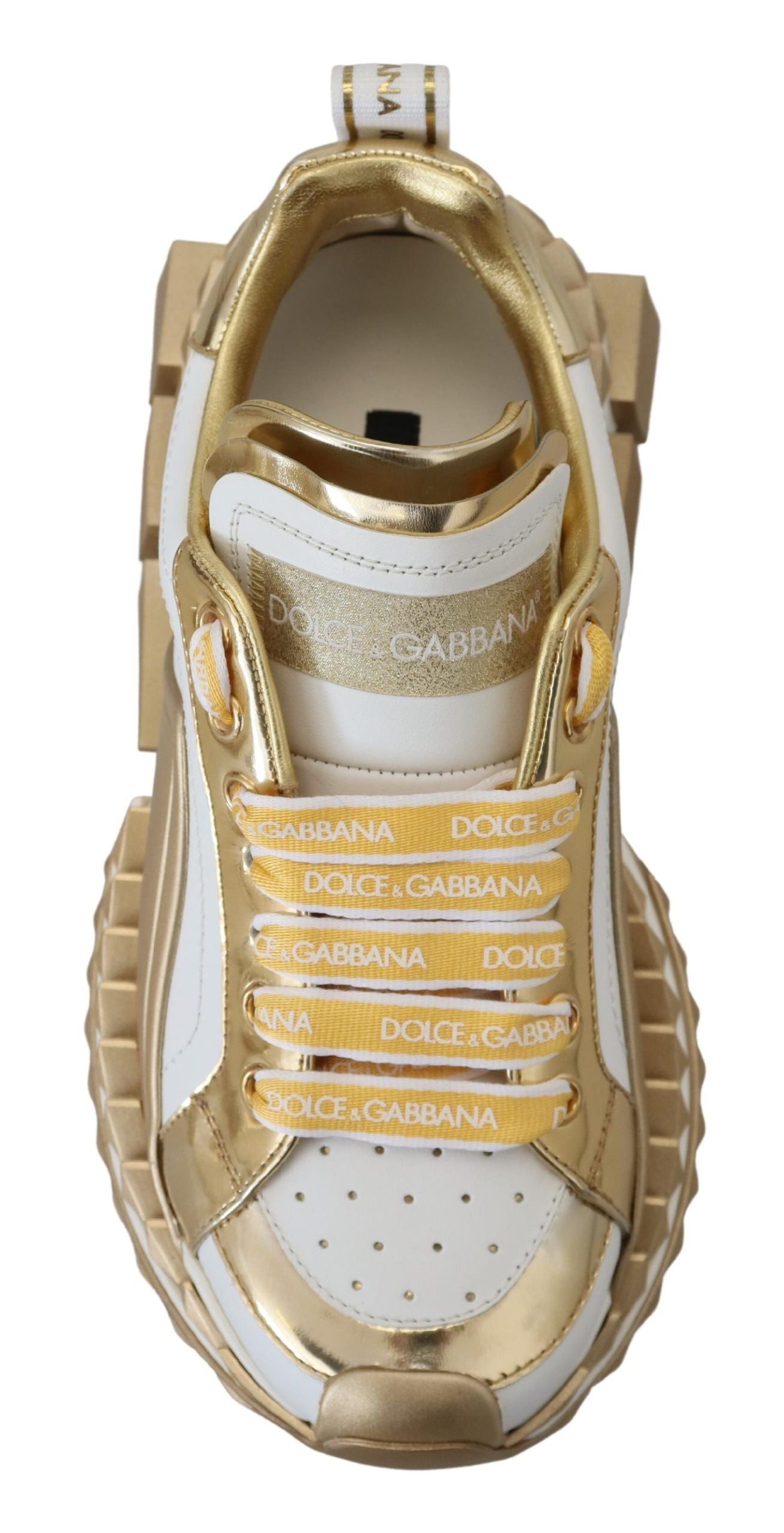 Dolce &amp; Gabbana Baskets élégantes en cuir blanc et doré